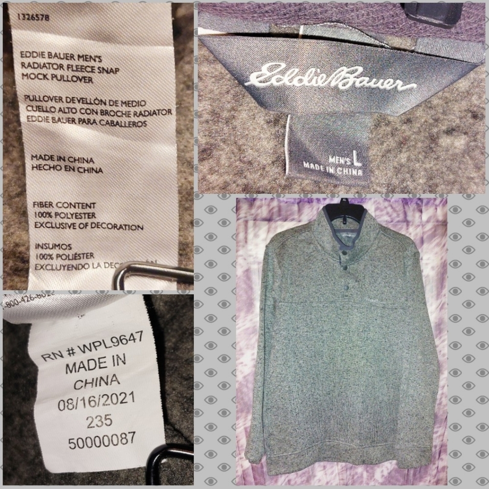 Eddie Bauer Heather Gray Radiator Fleece Snap Mock Soft Knit Pullover Sz Large